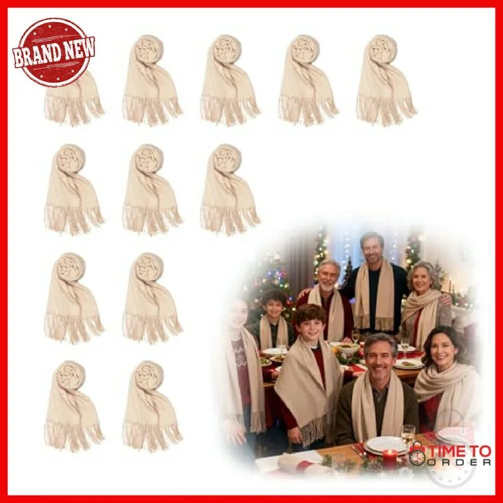 12-Pack Knitted Wool-Polyester Scarves Shawls 26x79in Tassel Fringe